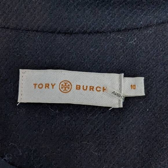 Tory Burch Pea Coat Size 10 Wool Military Double Breasted Gold Logo Buttons - Picture 11 of 16